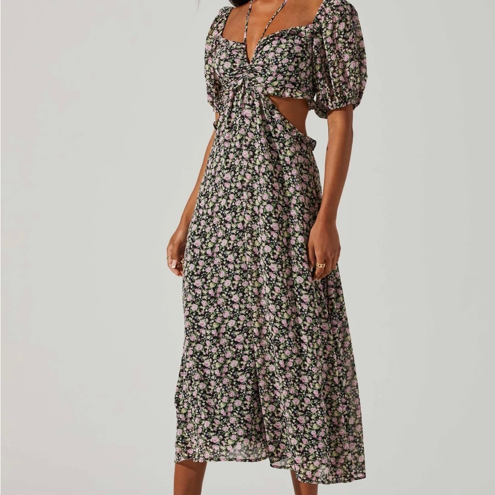 Astr label floral cutout midi dress